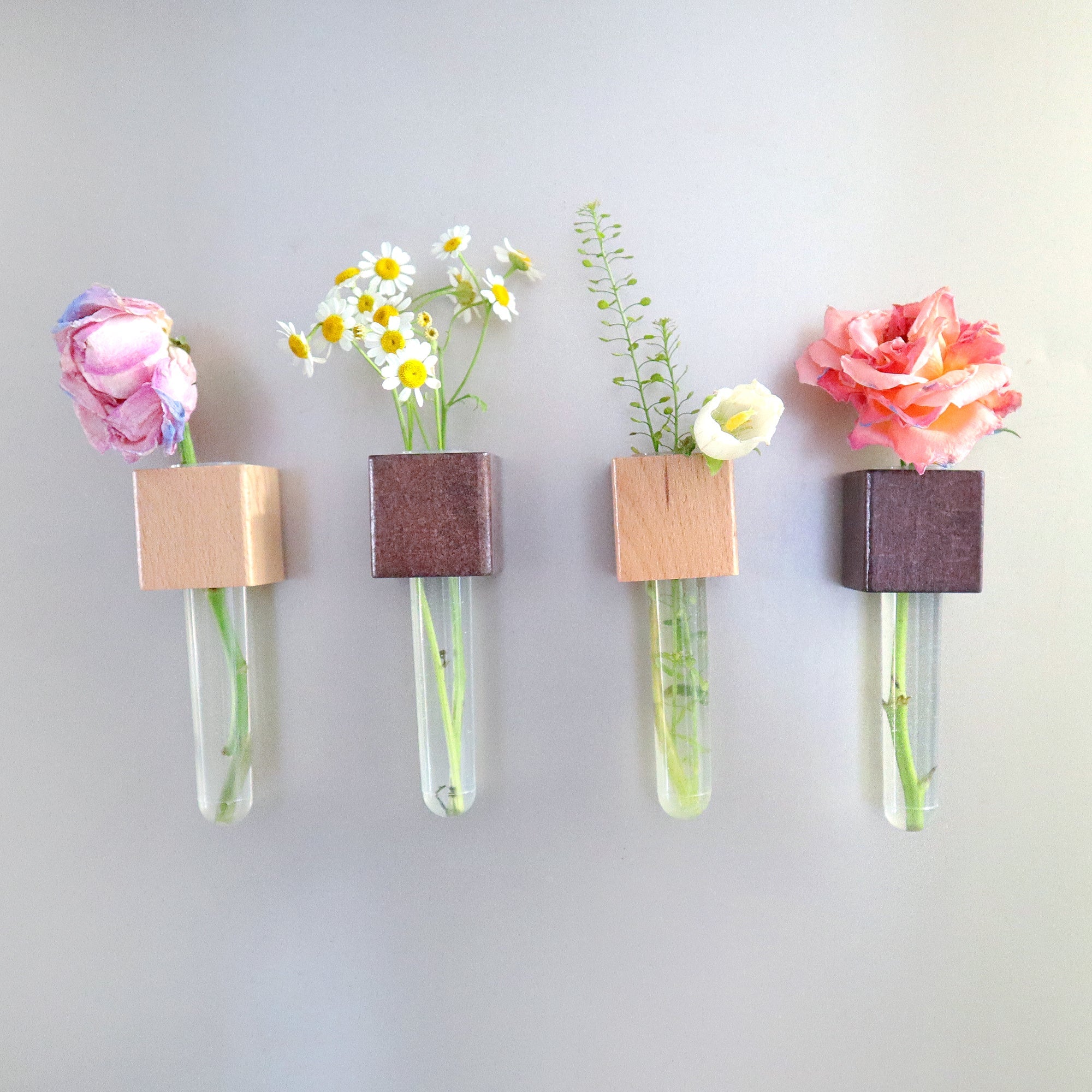 Mini Vase Magnets – Set of 2 – Beech & Walnut Wood