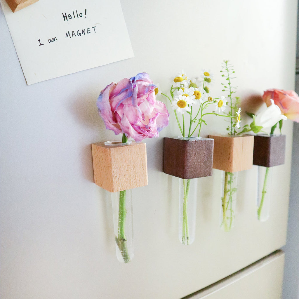 Mini Vase Magnets – Set of 2 – Beech & Walnut Wood