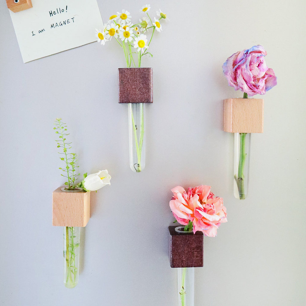 Mini Vase Magnets – Set of 2 – Beech & Walnut Wood