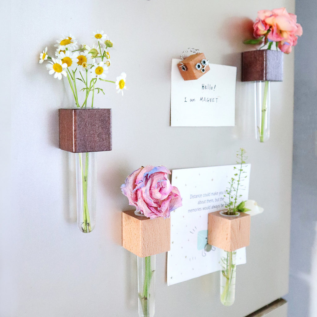 Mini Vase Magnets – Set of 2 – Beech & Walnut Wood