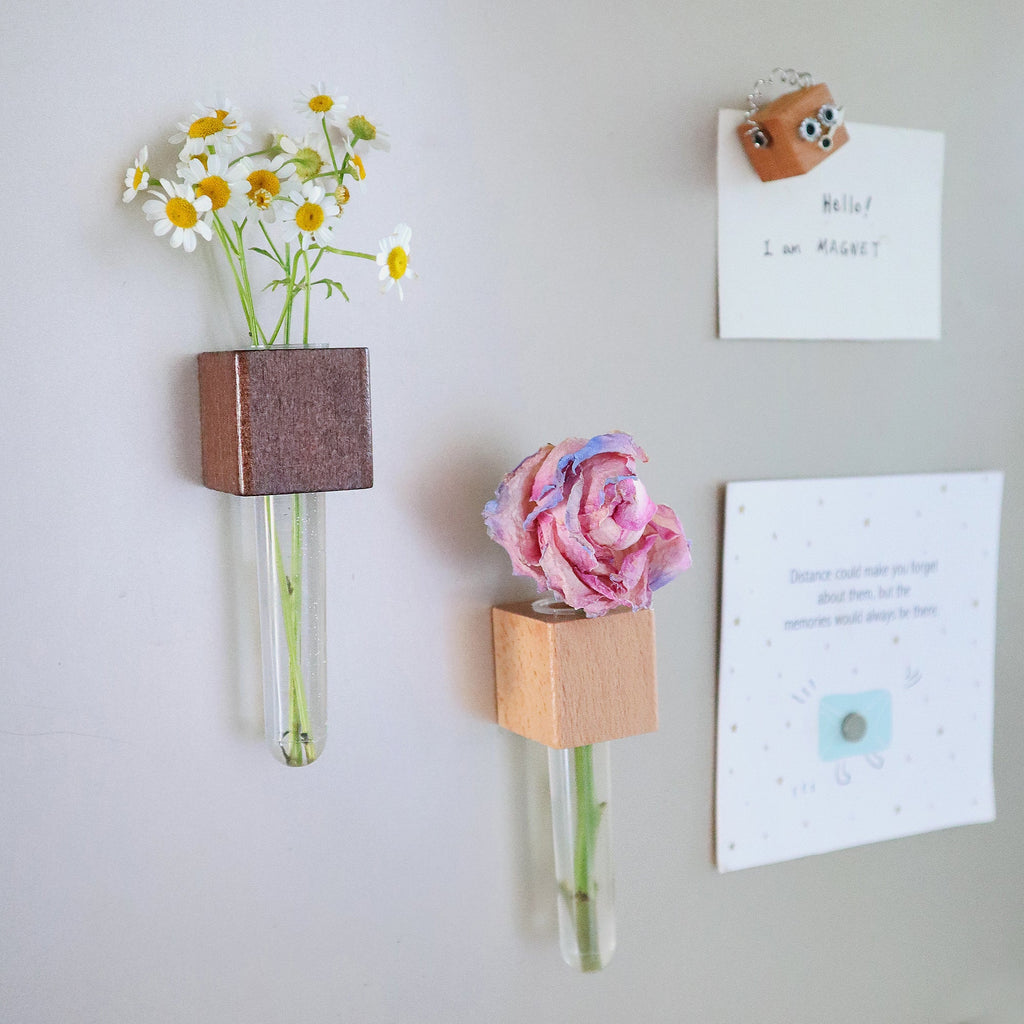 Mini Vase Magnets – Set of 2 – Beech & Walnut Wood